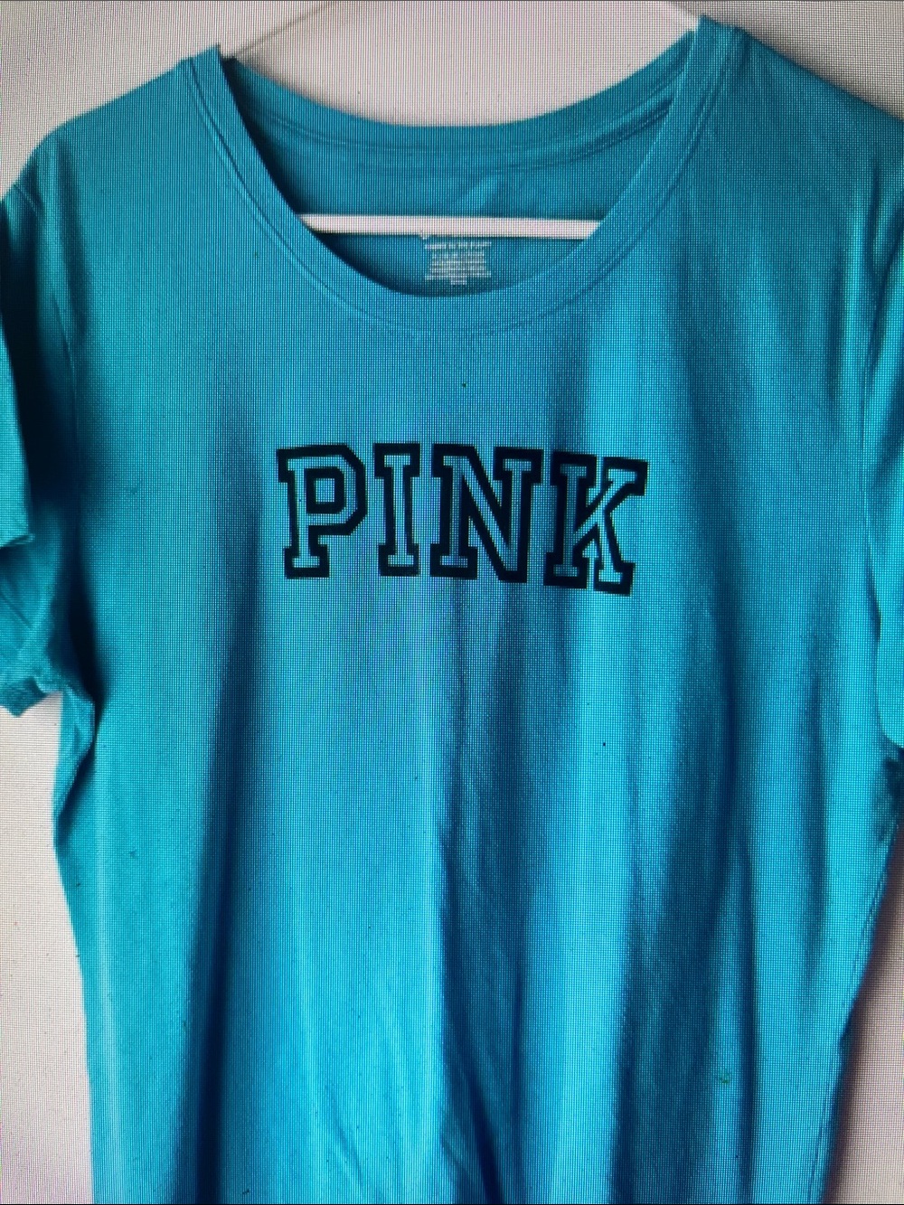 PINK Victoria's Secret Women's Teal Crewneck T-Shirt - Picture 1 of 1